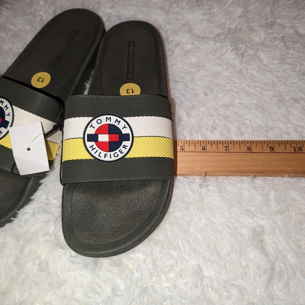 Nwt Tommy Hilfiger Men's olive/neon slides/sandals - Picture 3 of 15